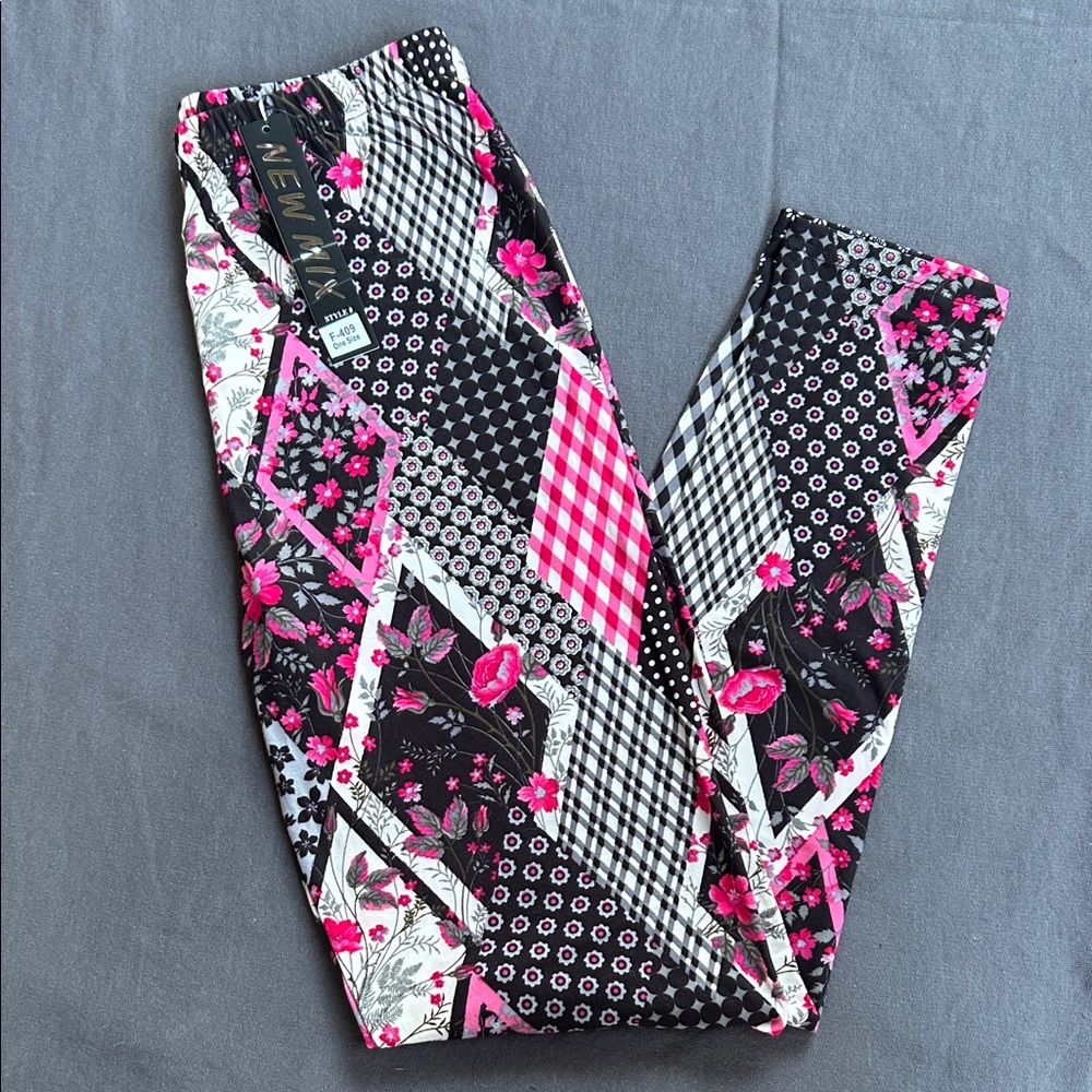 New Mix Black and Pink Patchwork Leggings